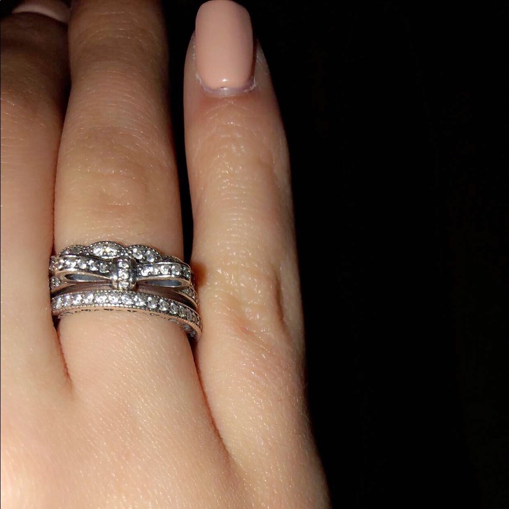 Very Lightly Worn Pandora SS and CZ Rings and Box